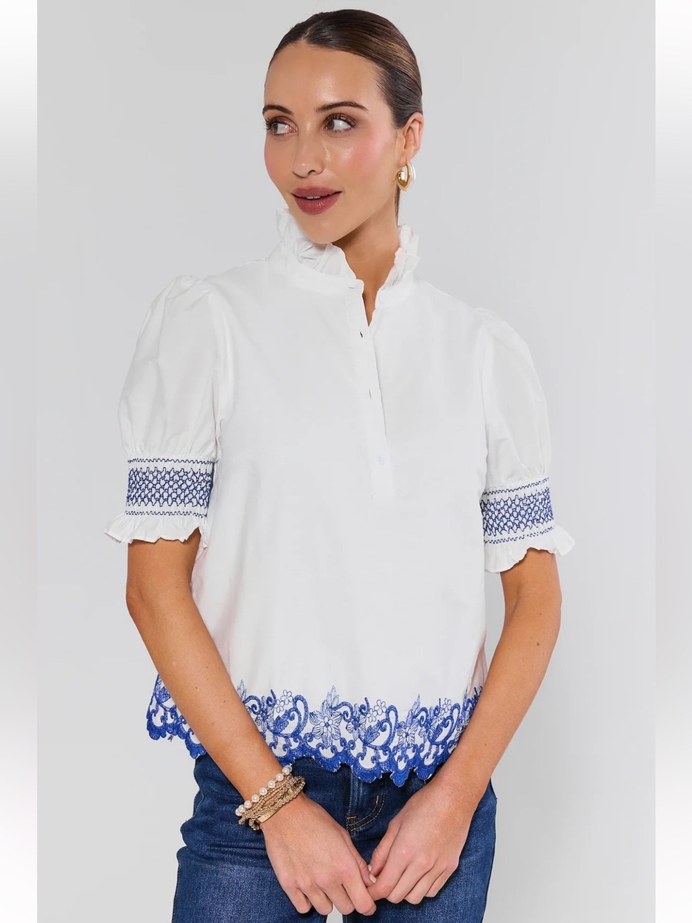 Avara | Stella White Embroidered Trim Top - Large - Picture 2 of 8